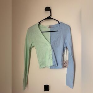 Pastel Green and Blue Button-Up Cardigan